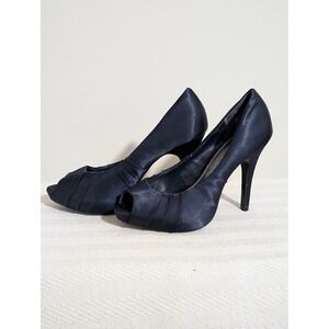 Kelly & Katie Women's Dark Blue Satin Fabric Peep Toe Stiletto Heel Pumps Size 8